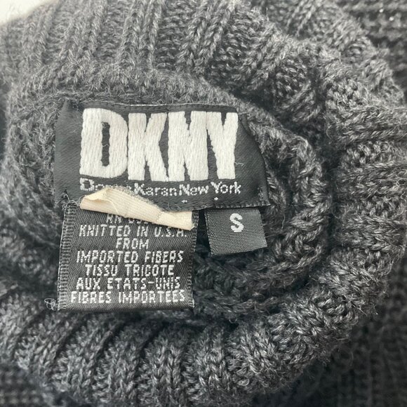 VTG DKNY Unisex Small Black Chunky Oversized Turtleneck Sweater Wool - Picture 3 of 9